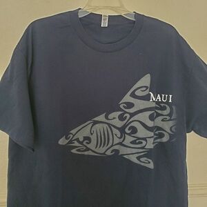 Alstyle Classic Maui T-shirt Shark Hawaiian Design Blue Men's Size XL